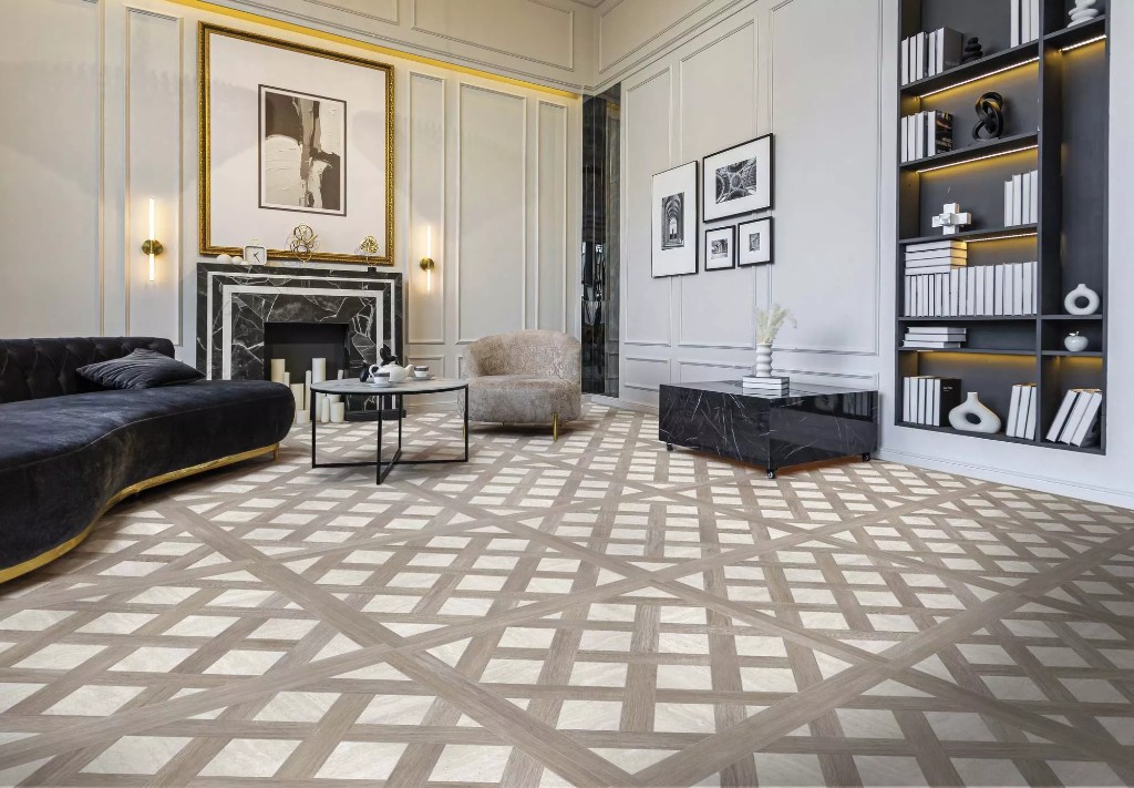 Luxury residential interior with custom flooring